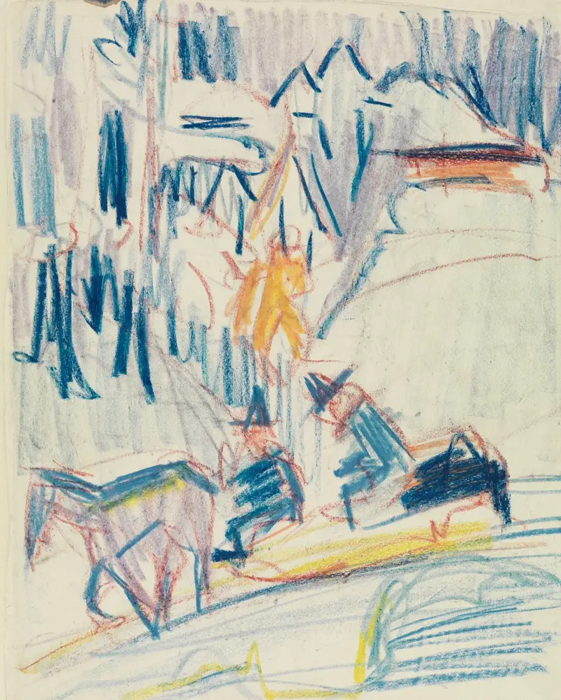 Hästsläde med två män i högfjället av Ernst Ludwig Kirchner