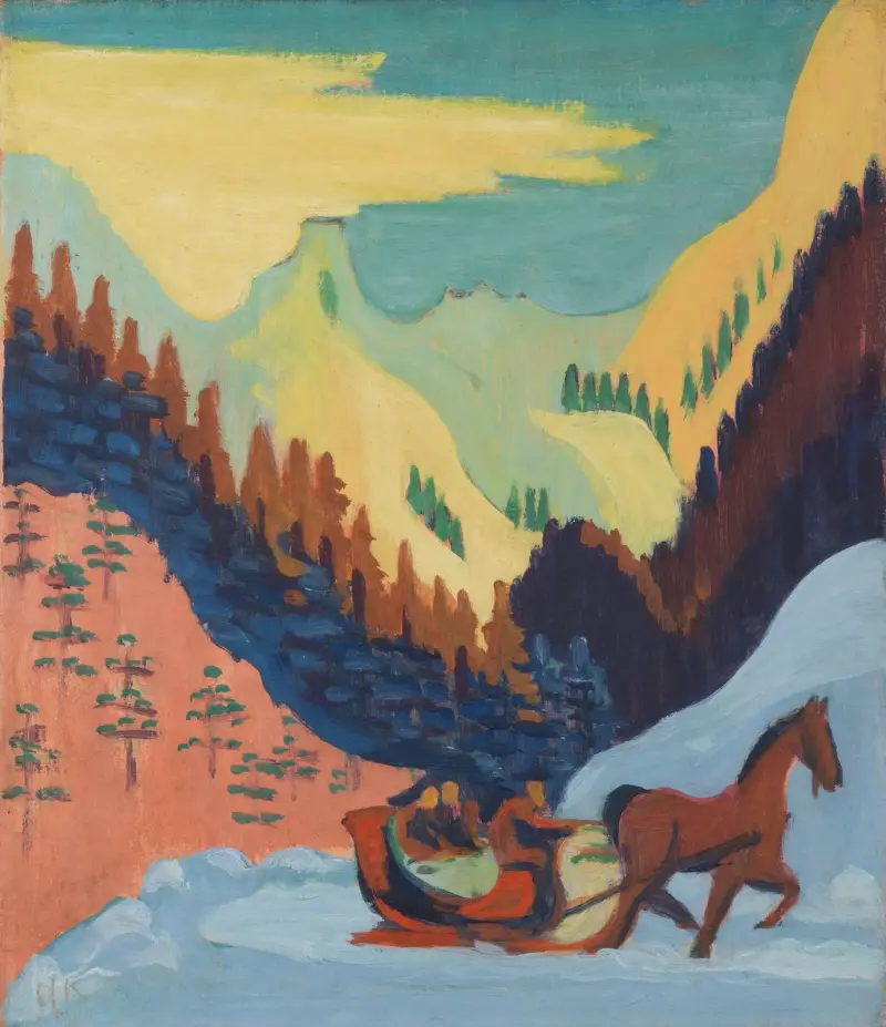 Schlittenfahrt im Schnee von Ernst Ludwig Kirchner