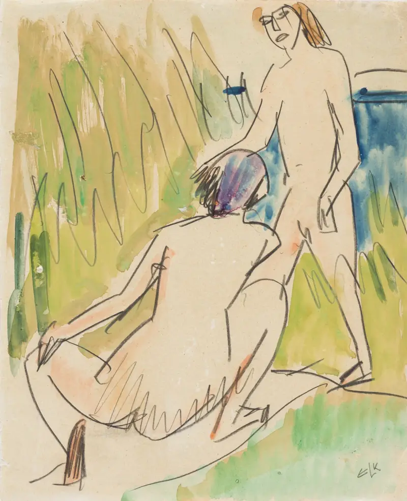 Två nakna vid havet – Fehmarn av Ernst Ludwig Kirchner