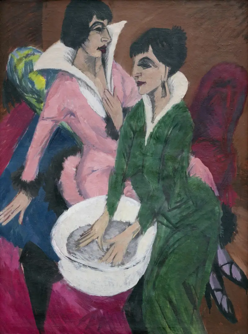 Två kvinnor vid en disk; Systrarna av Ernst Ludwig Kirchner