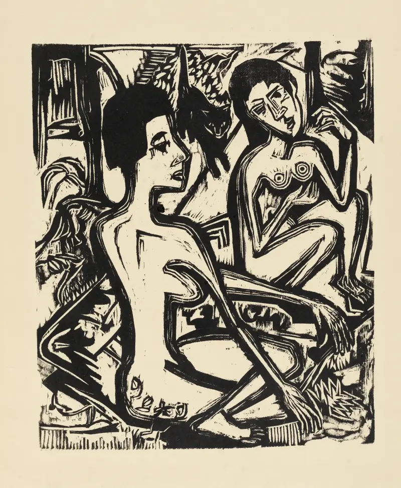 Två nakna kvinnor i skogen av Ernst Ludwig Kirchner