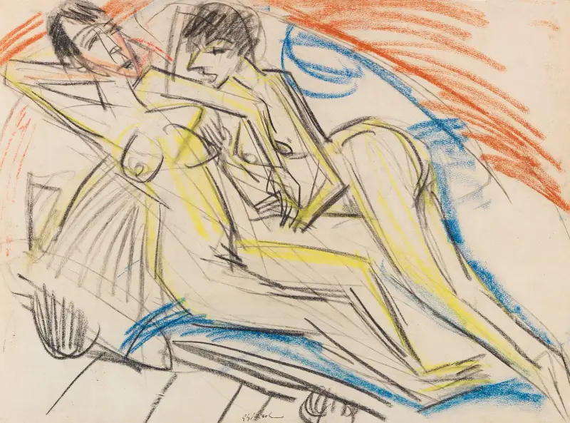 Två nakna flickor på en säng av Ernst Ludwig Kirchner