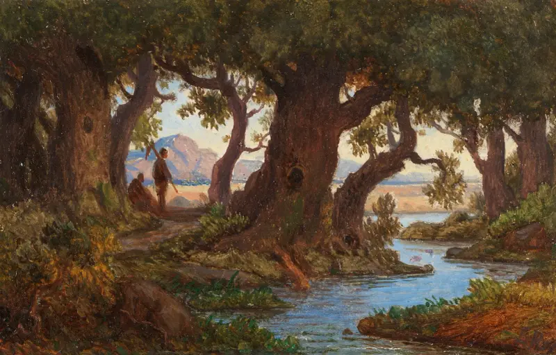 Italienskt flodlandskap av Adrian Ludwig Richter