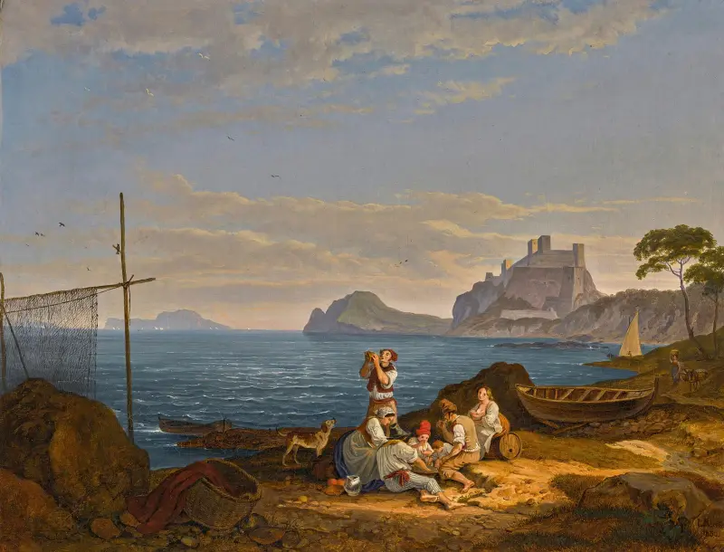 Die Bucht von Neapel, Capri in der Ferne von Adrian Ludwig Richter