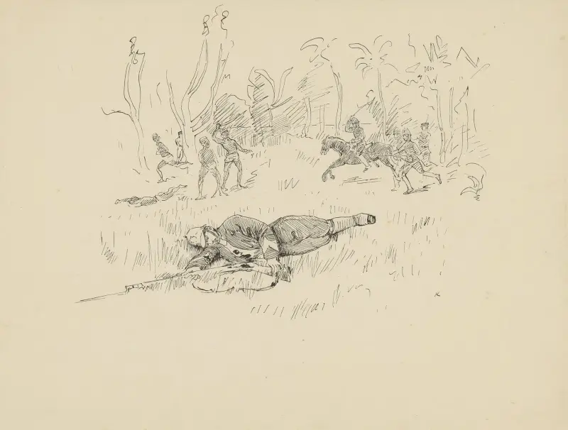 Gewonde soldaat in een veld av Hendrik Maarten Krabbé