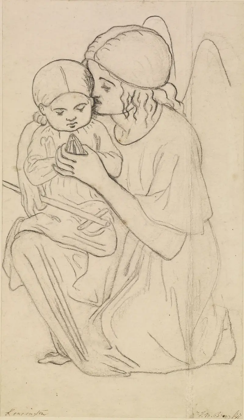 Vår Fru av de goda barnen – ängel som håller ett barn av Ford Madox Brown