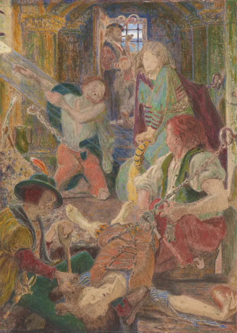 Fången i Chillon bönfaller sina fångvaktare att begrava hans bror där solen kan lysa på hans grav av Ford Madox Brown