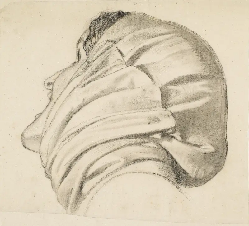 Rättvisans ande – studie av änkans huvud av Ford Madox Brown