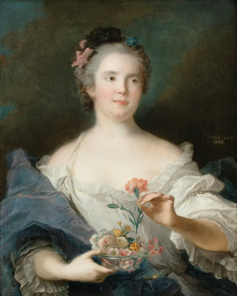 Bildnis einer Dame mit einer Nelke, vermutlich die Herzogin von Châteauroux von Jean-Marc Nattier