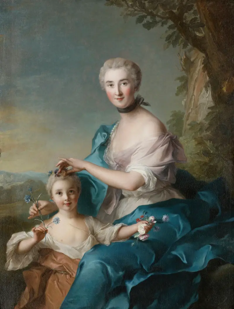 Porträtt av Madame Crozat de Thiers och hennes dotter av Jean-Marc Nattier