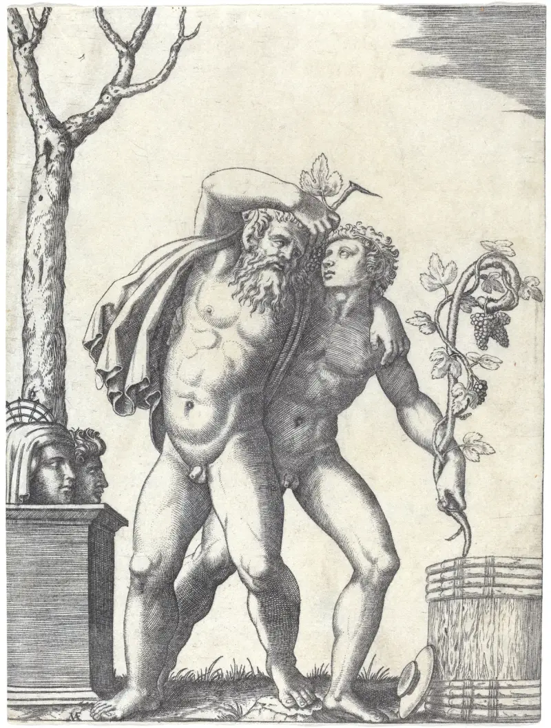 A Young and an Old Bacchant av Marcantonio Raimondi