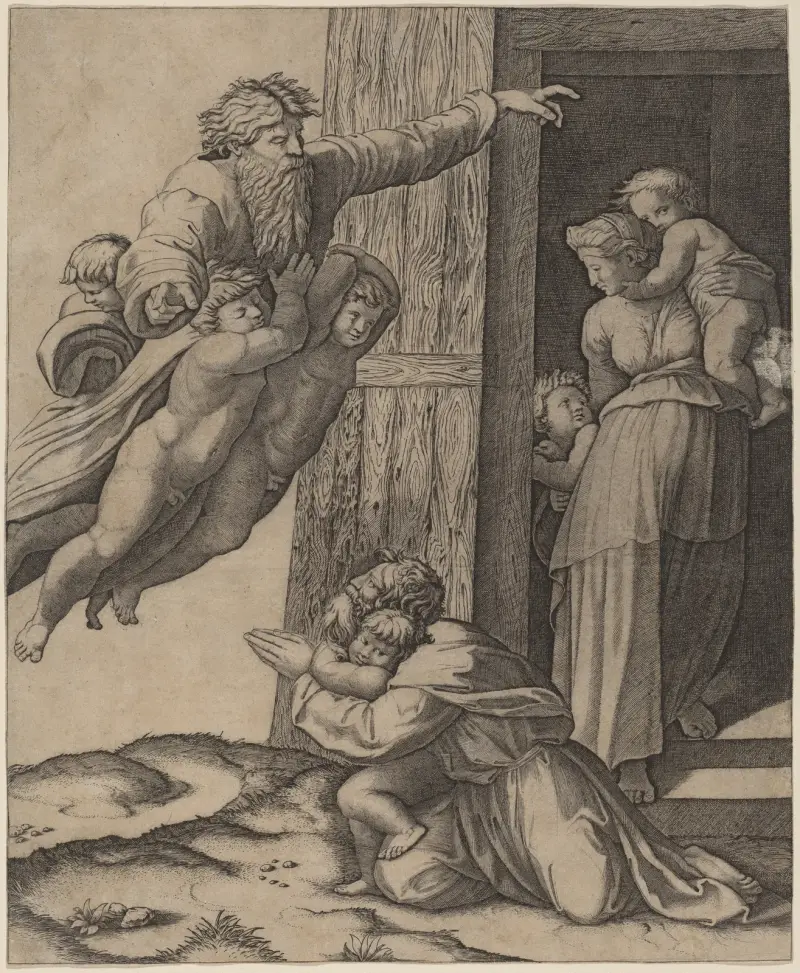 God Appearing to Noah av Marcantonio Raimondi