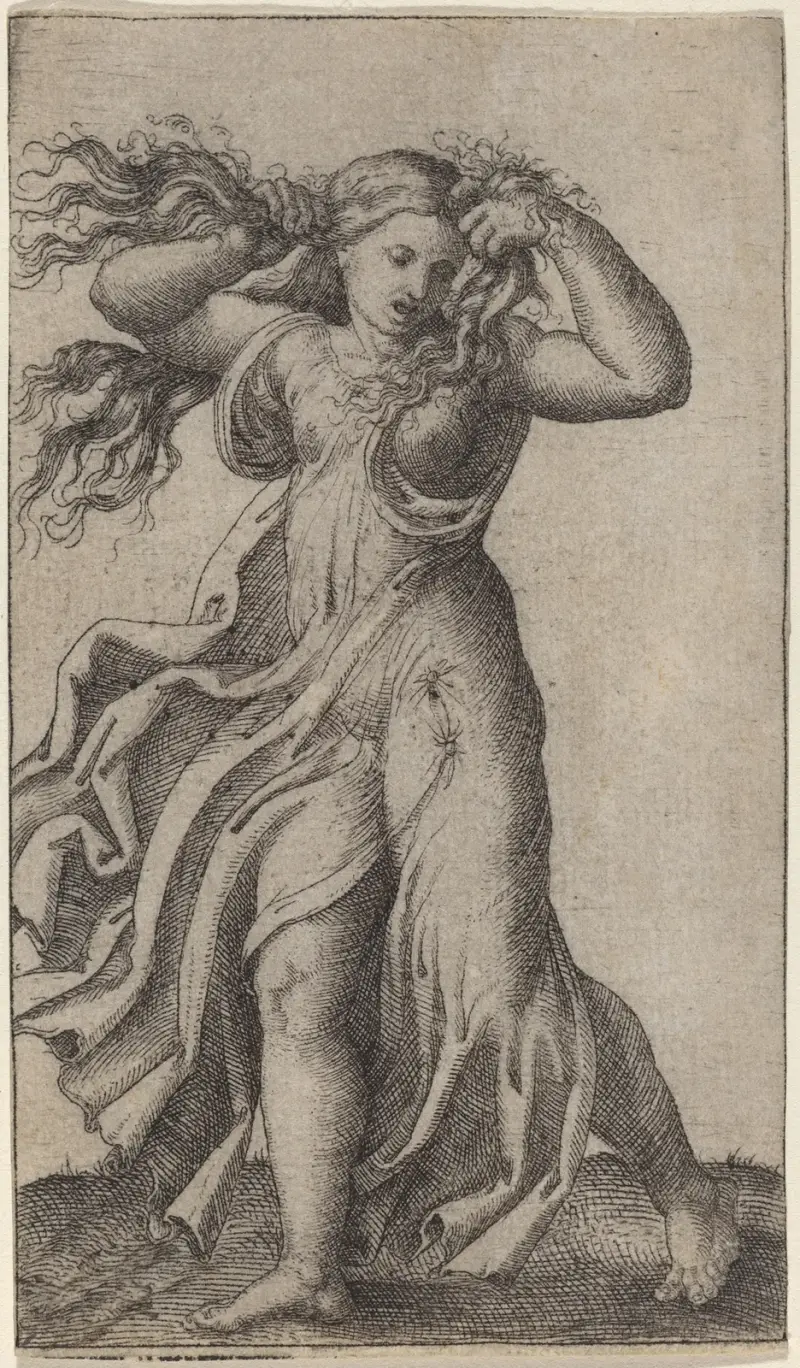 Kobieta wyrywająca sobie włosy, Marcantonio Raimondi