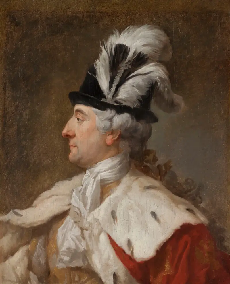 Porträtt av Polens kung Stanisław August i plymhatt av Marcello Bacciarelli