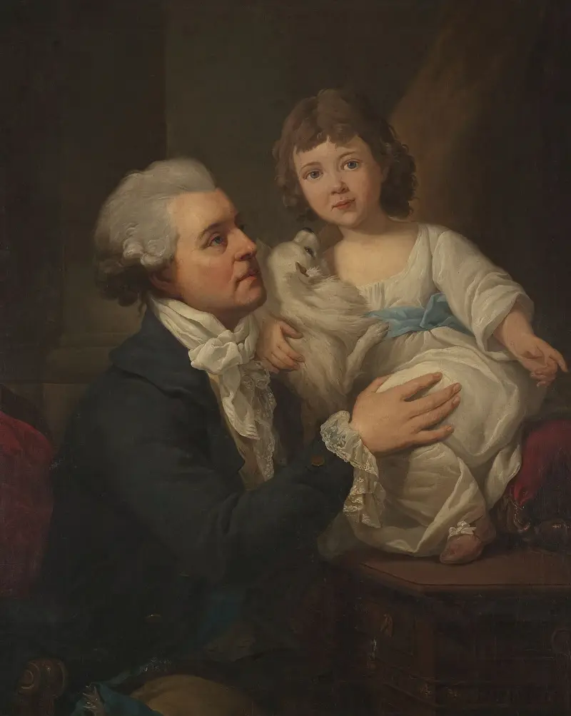 Porträtt av Michał Jerzy Wandalin Mniszech (1742–1806) med dottern Elżbietka och hunden av Marcello Bacciarelli