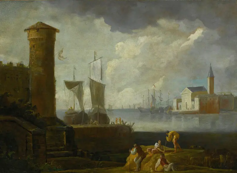 Ett capriccio över San Giorgio Maggiore, Venedig av Marco Ricci