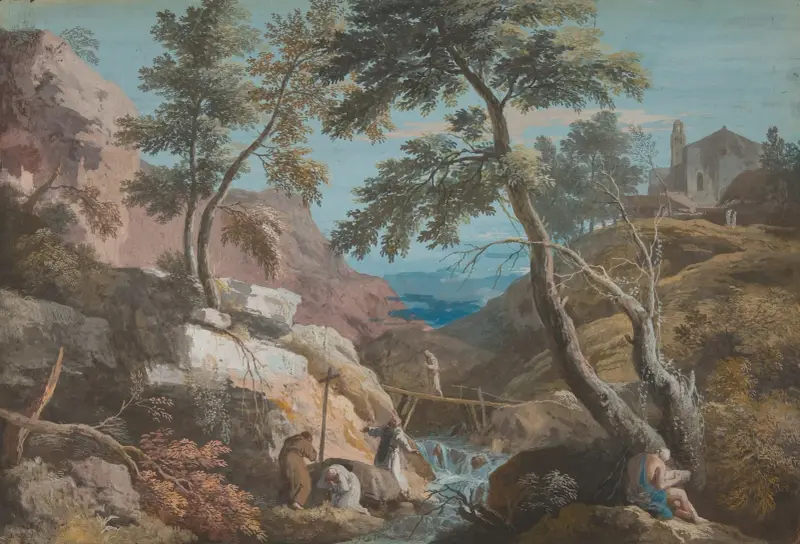 Berglandschaft mit Eremiten von Marco Ricci