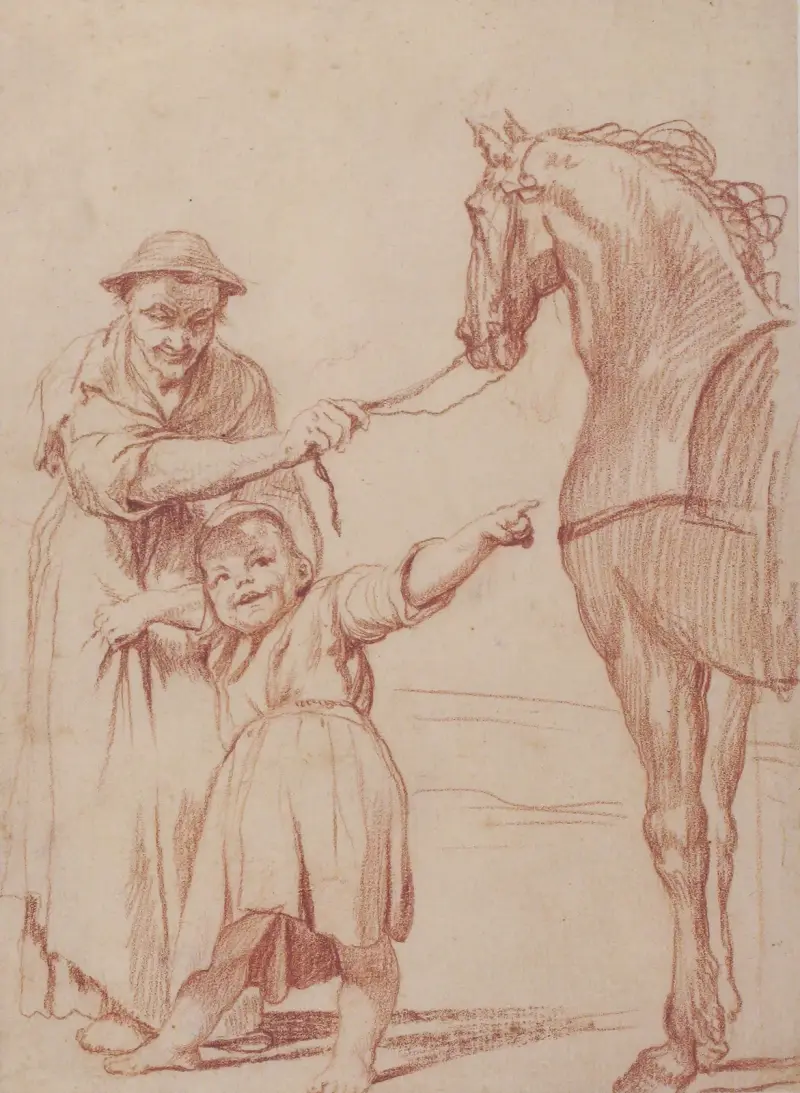 Marcolfa überredet Cacasenno, auf ein Pferd zu steigen von Giuseppe Maria Crespi
