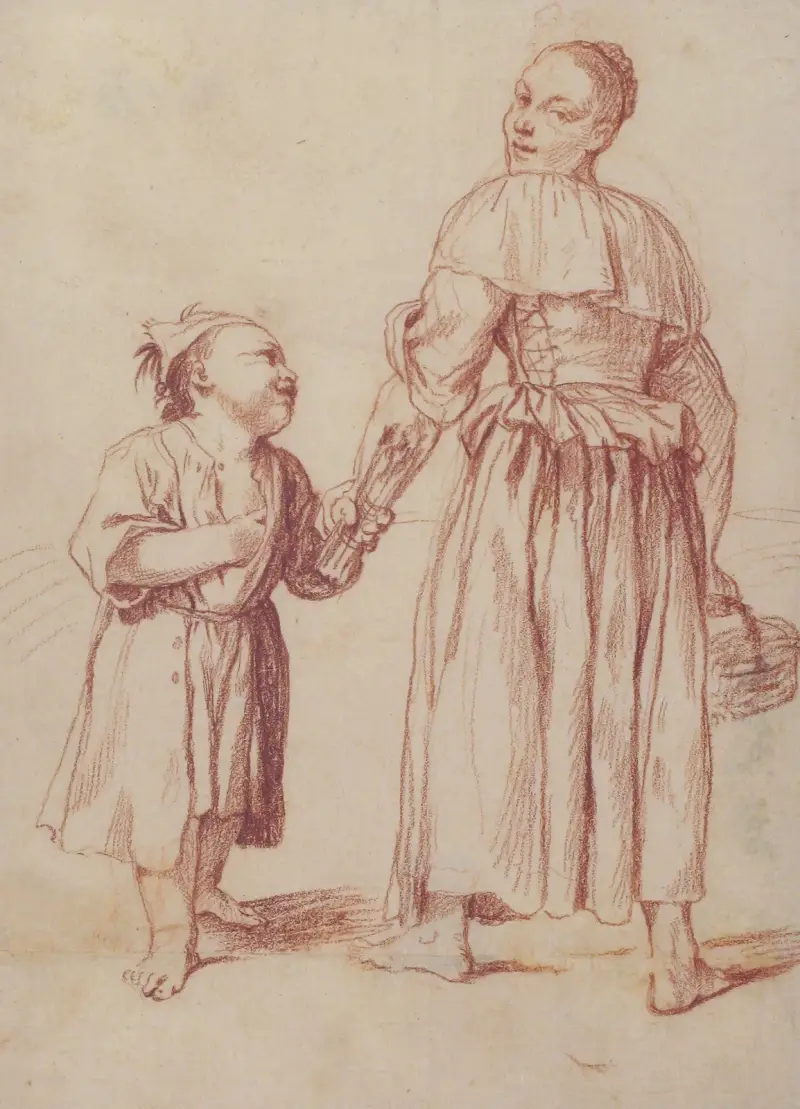 Menghina kommer från trädgården och möter Cacasenno av Giuseppe Maria Crespi