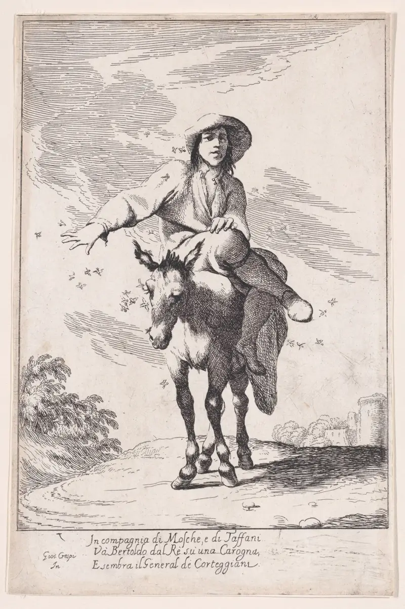 Tafel 1; Bertoldo reitet auf einem Esel von Giuseppe Maria Crespi