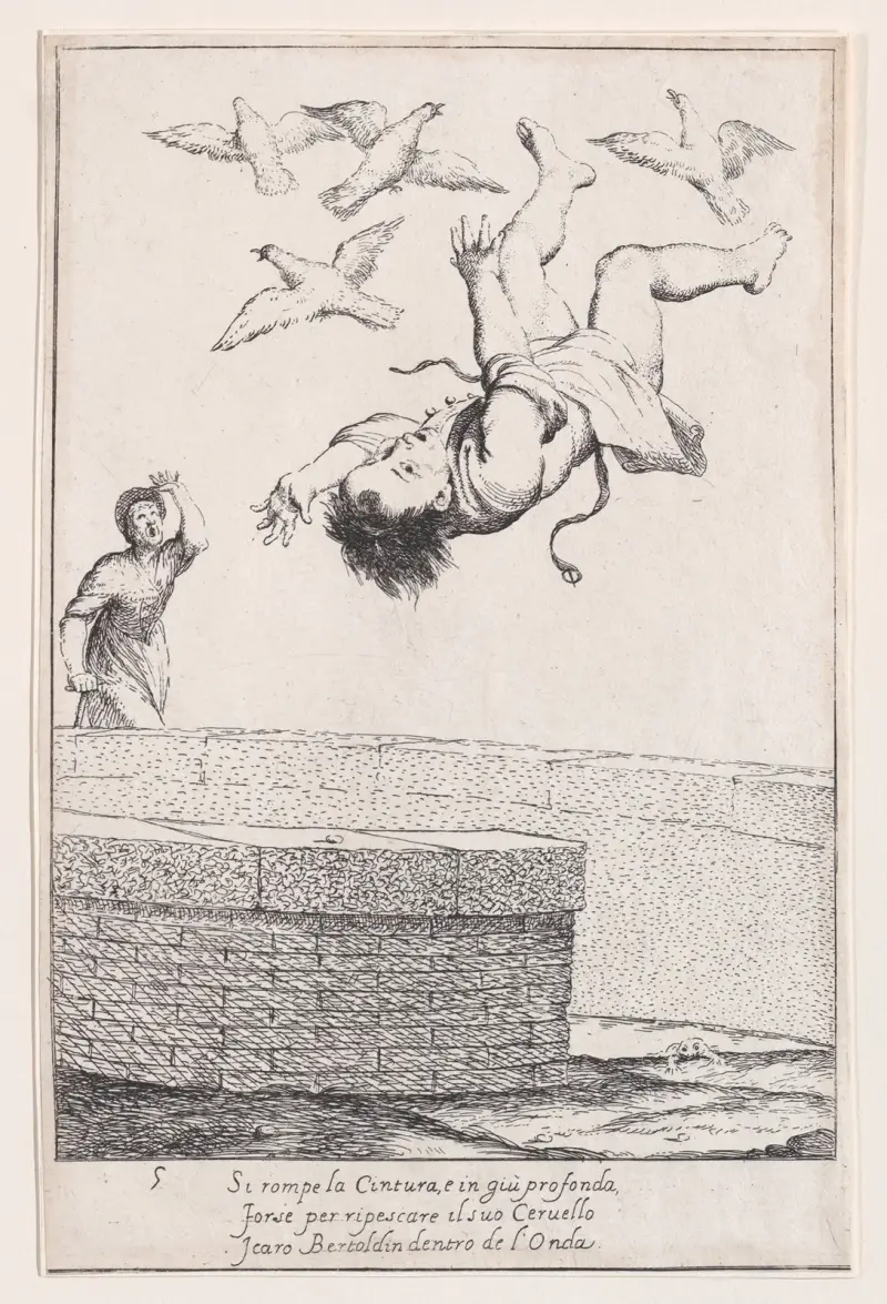 Plansch 11; Bertoldino faller i fiskdammen av Giuseppe Maria Crespi