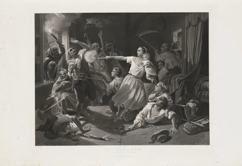 Die Plünderung – Angriff auf einen französischen Bauernhof in Dra-El-Mizan (Algerien) von Jean-Pierre-Marie Jazet