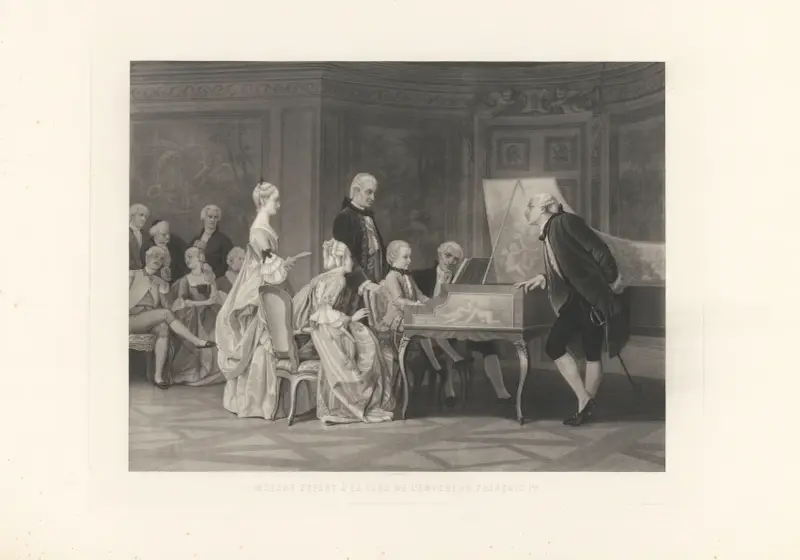 Mozart som barn vid kejsar Frans I:s hov (efter Gustave Boulanger) av Jean-Pierre-Marie Jazet