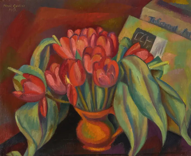 Stillleben mit roten Tulpen von Mark Gertler