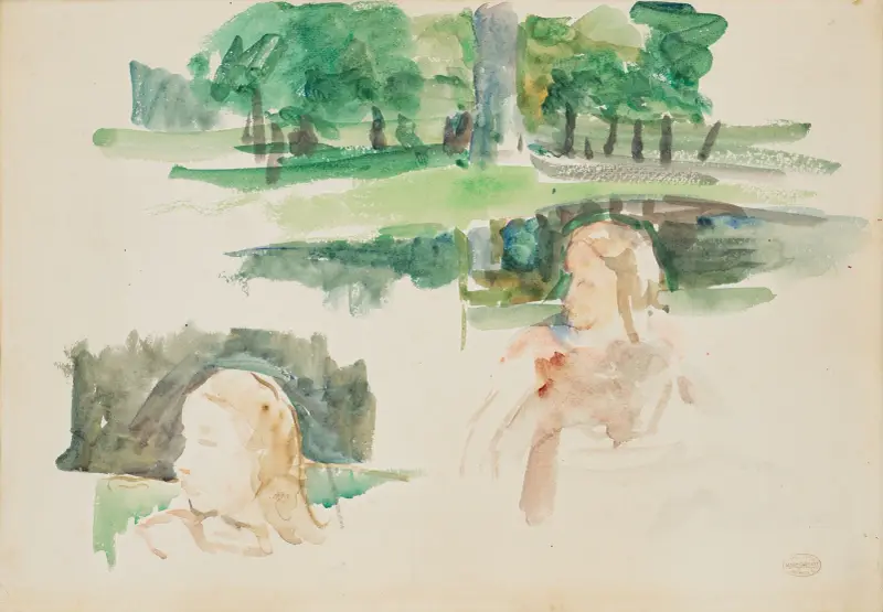 Studie einer Landschaft am Fluss mit Kindern, 1910 – Nr. 2 von Mary Cassatt