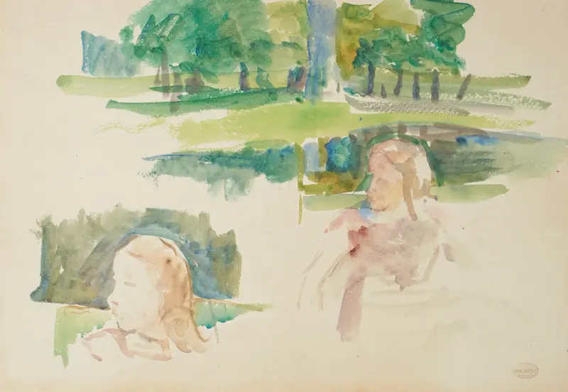 Landskapsstudie med flod och barn, 1910 – nr 1 av Mary Cassatt