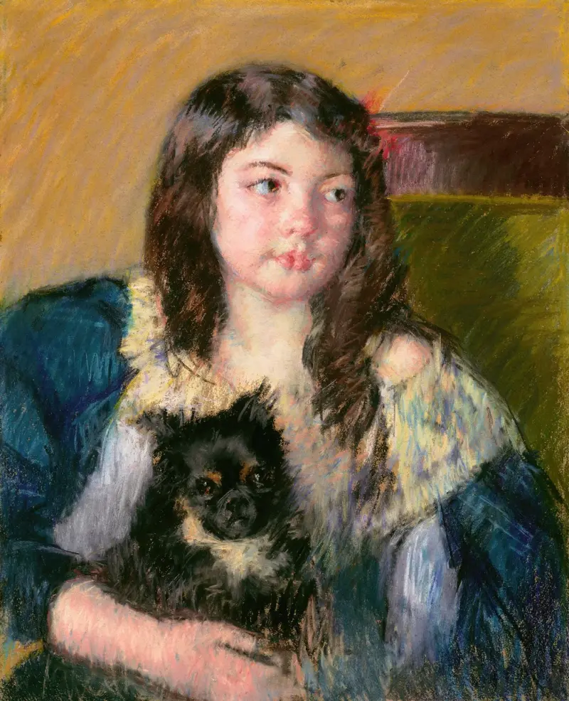 Françoise med en liten hund, blickande långt åt höger av Mary Cassatt
