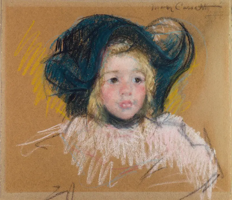 Simones huvud i en grön hätta med vågigt brätte (nr 2) av Mary Cassatt