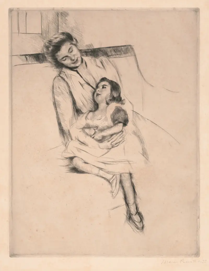Jeannette och hennes mor sittande i en soffa av Mary Cassatt