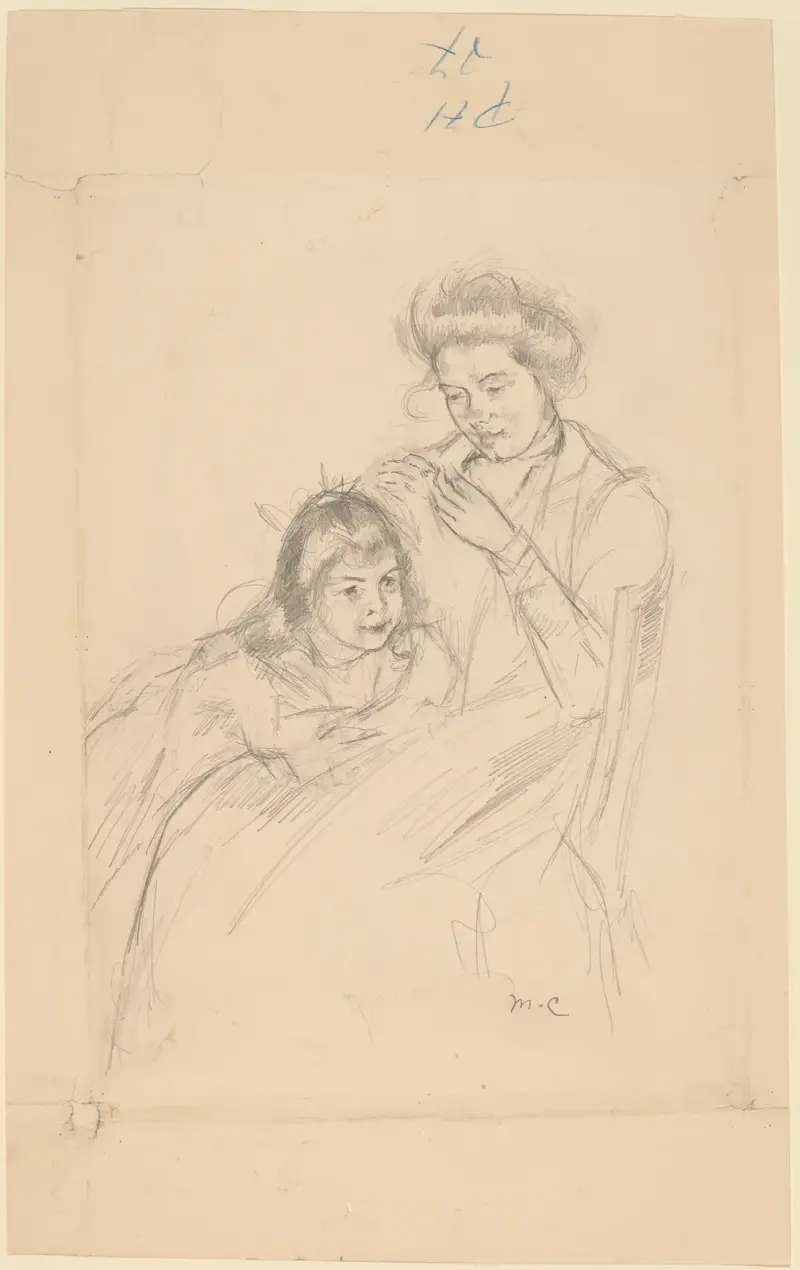 Margot lutad mot Reines knä av Mary Cassatt