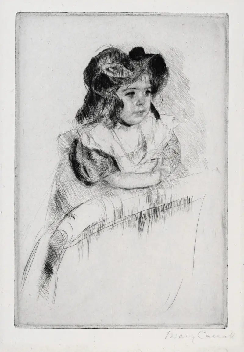 Margot vilar armarna på fåtöljens ryggstöd, 1903 – nr 2 av Mary Cassatt
