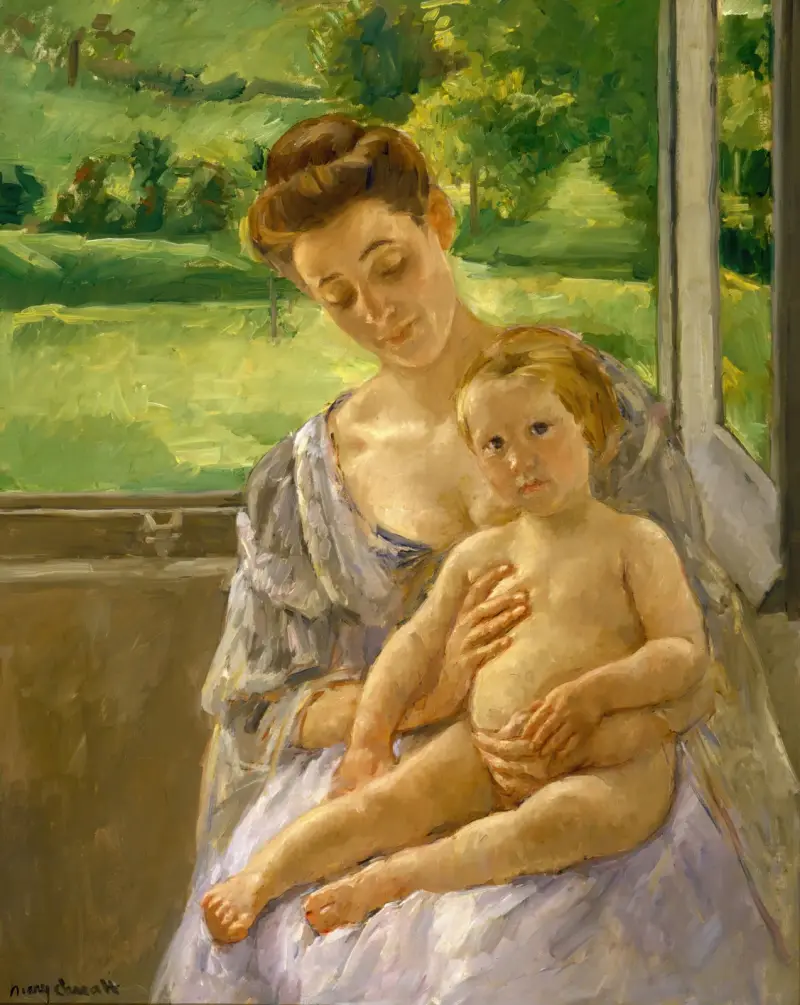 Mor och barn i vinterträdgården av Mary Cassatt