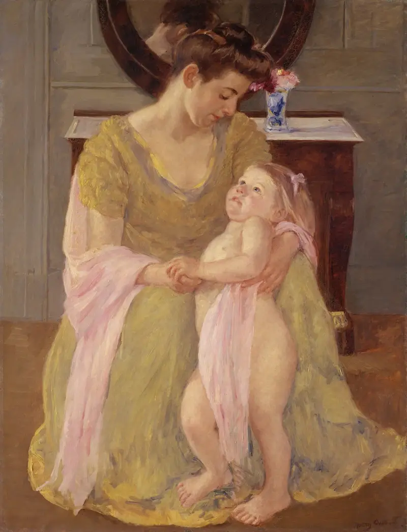 Mor och barn med rosenscarf av Mary Cassatt
