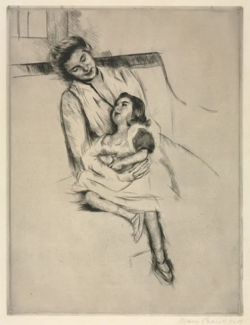 Reine och Margot sittande i en soffa av Mary Cassatt