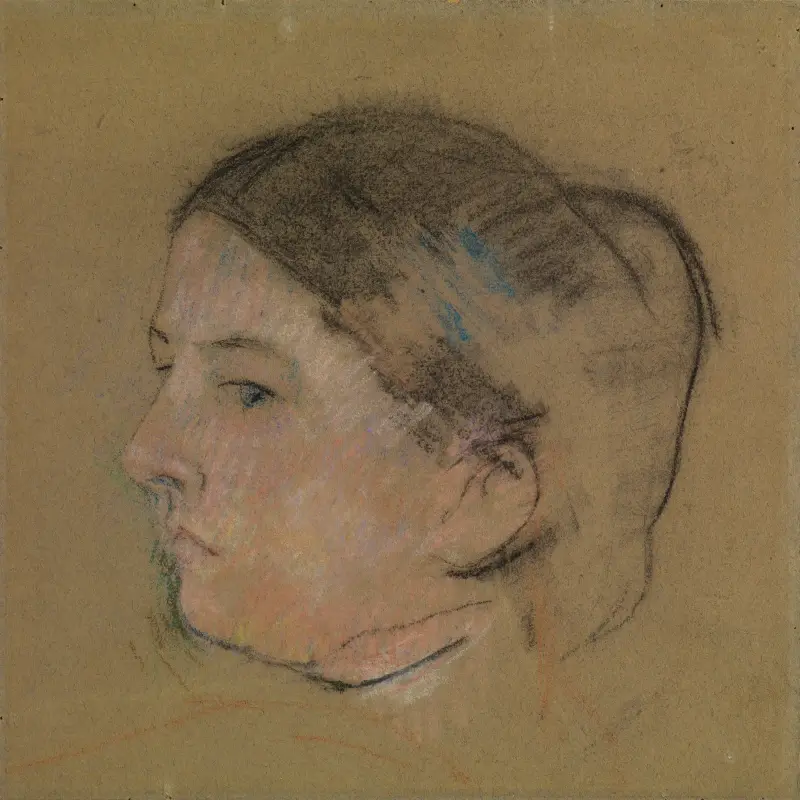 Skiss av ett kvinnohuvud i profil åt vänster (nr 1) av Mary Cassatt