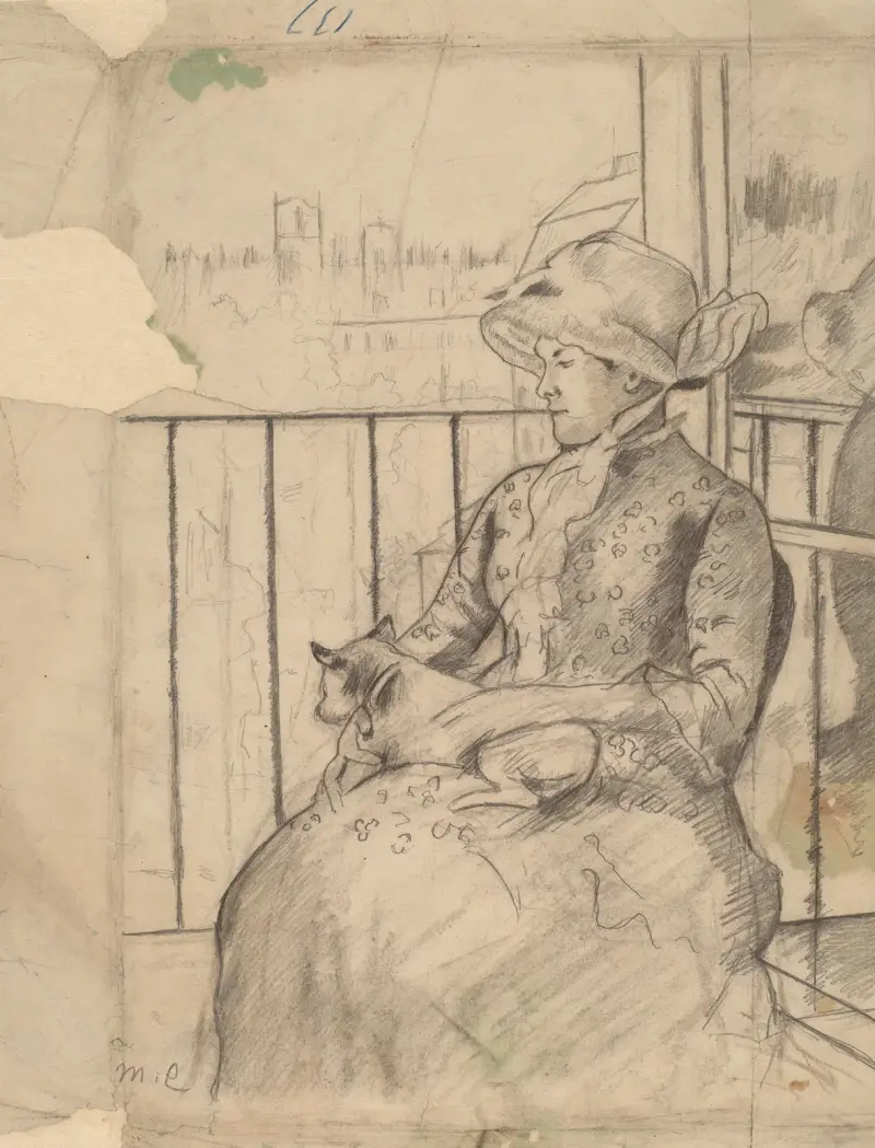 Susan på balkongen med en hund (recto), 1883 – nr 1 av Mary Cassatt