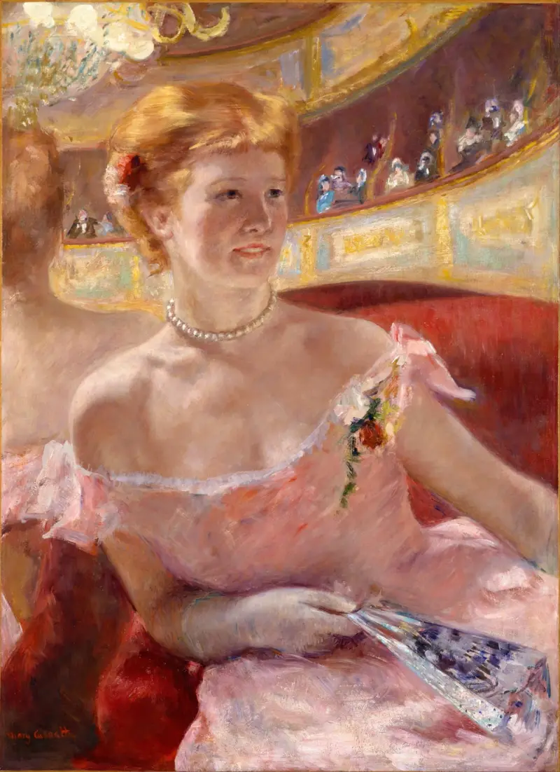 Frau mit Perlenkette in einer Loge von Mary Cassatt