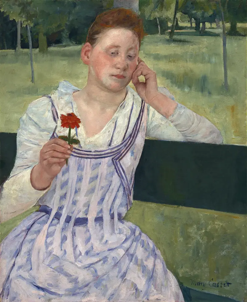 Kvinna med en röd zinnia av Mary Cassatt