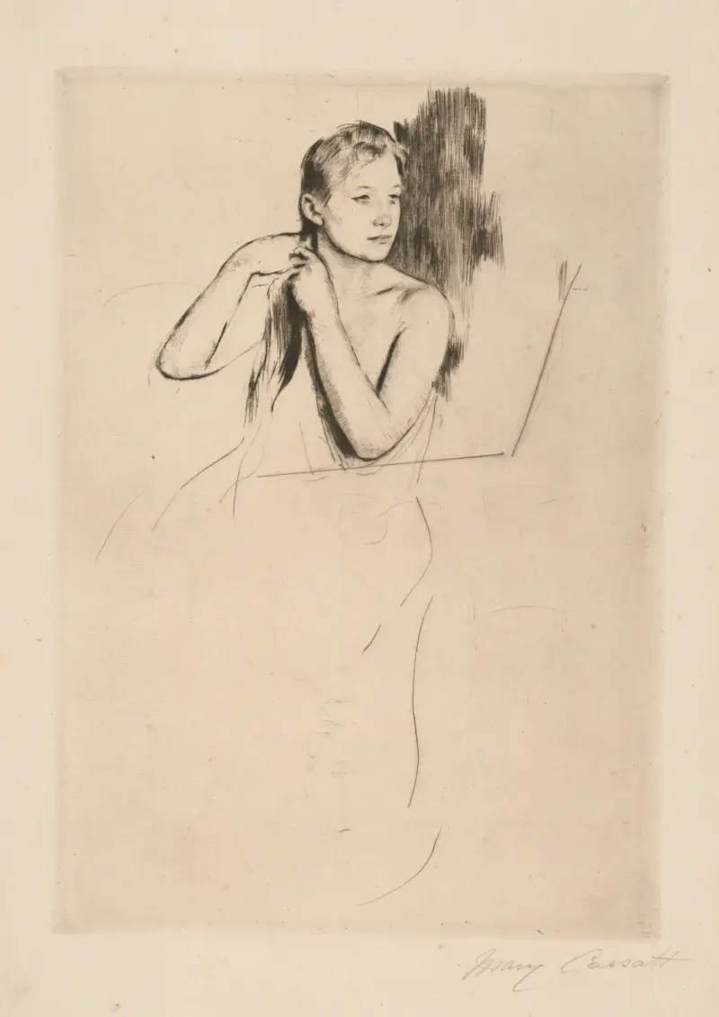Ung flicka som ordnar sitt hår, nr 2 av Mary Cassatt