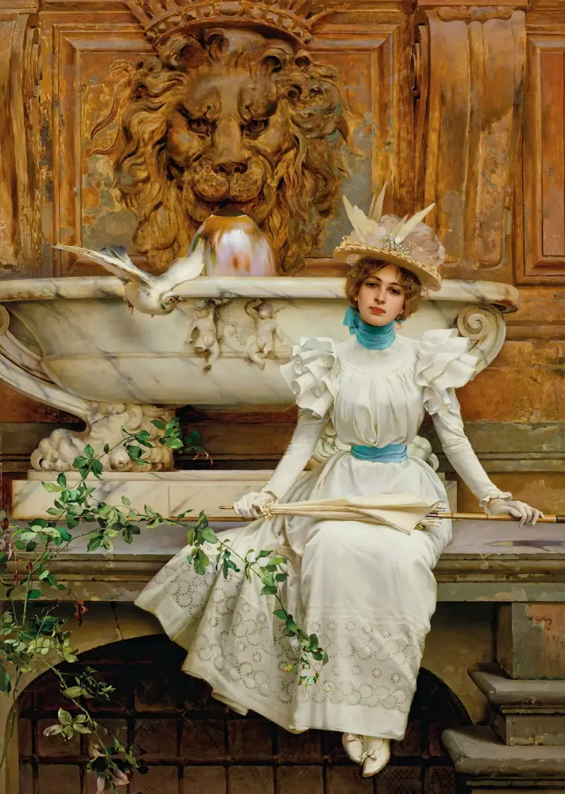 Przy fontannie (Dwie gołębice), Vittorio Matteo Corcos