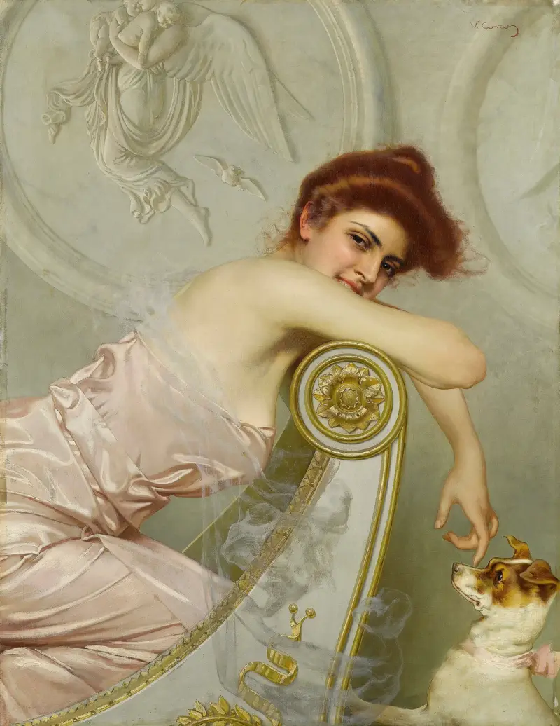 Junge Dame mit Welpe von Vittorio Matteo Corcos