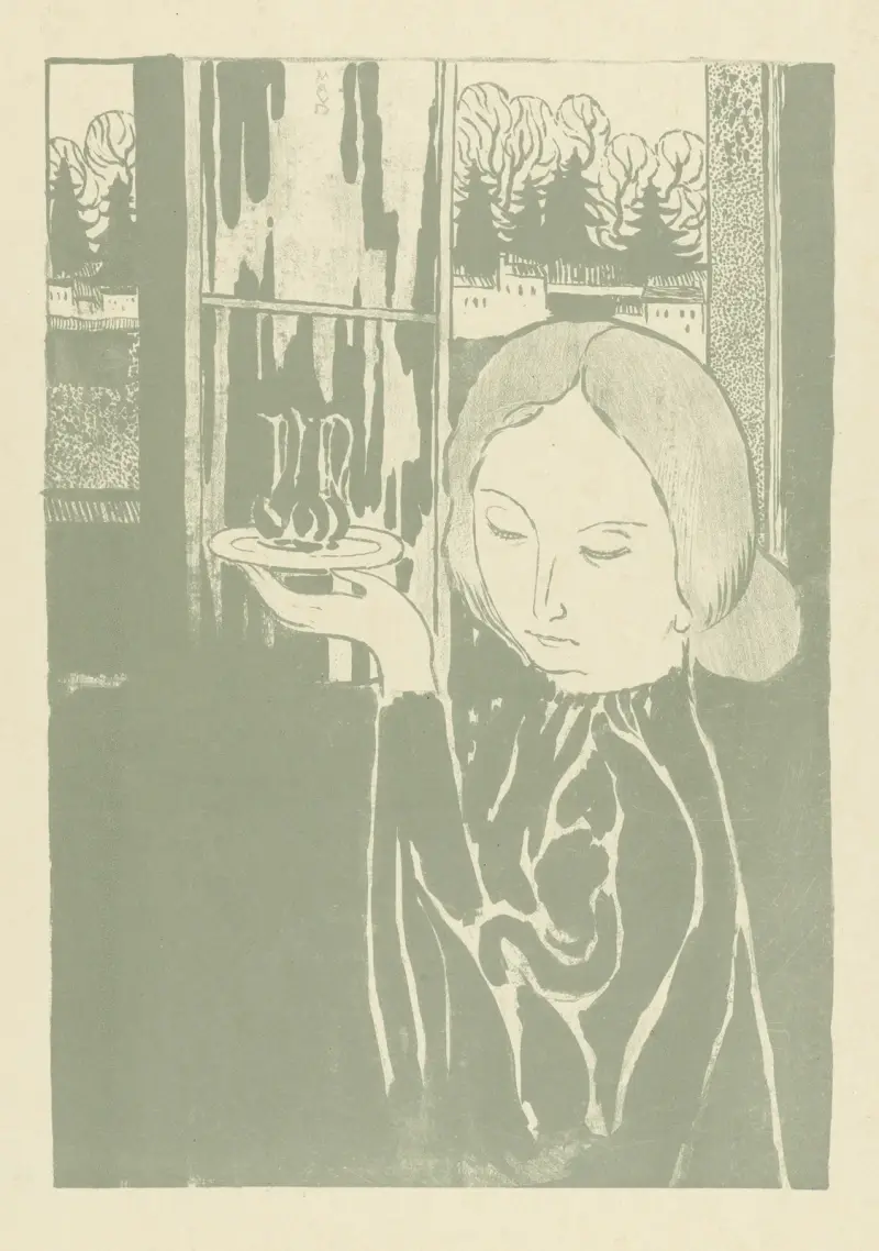 Kvinna med vattenkanna på bricka av Maurice Denis