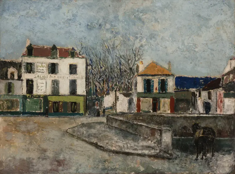 Torget vid bron i Sarcelles (Val-d’Oise) av Maurice Utrillo