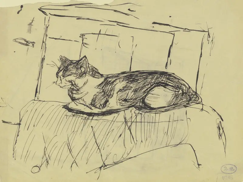 Auf einem Möbelstück liegende Katze av Max Beckmann