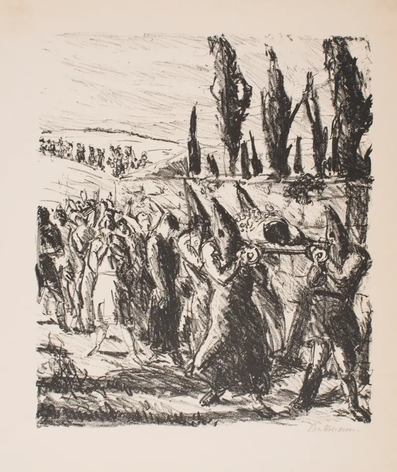 Begravning, plansch 1 ur serien ”Eurydikes återkomst, tre sånger” av Max Beckmann