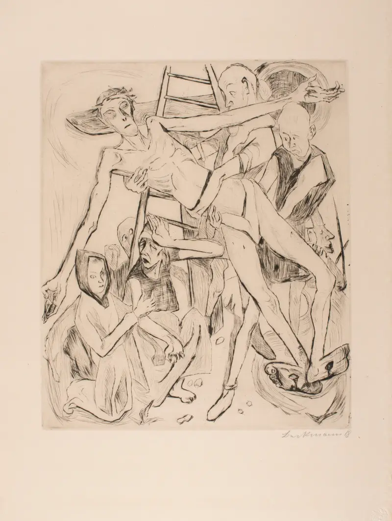 Nedtagandet från korset, plansch 11 ur portföljen ”Faces” av Max Beckmann